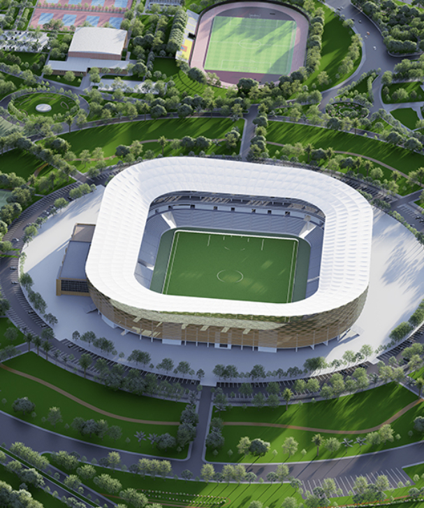 Architectural 3D Rendering of a modern sports stadium by Fadi Studio