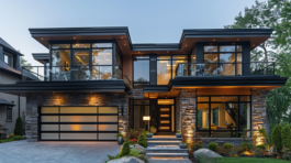 Modern Exterior Design featuring natural stone and dark metal accents by Fadi Studio