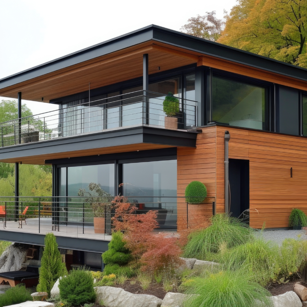 Luxury Contemporary American House with modern wood siding and glass balconies